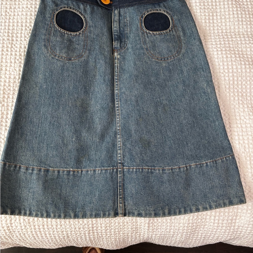Marc Jacobs Blue Denim A-Line Skirt with Circular Pocket Details